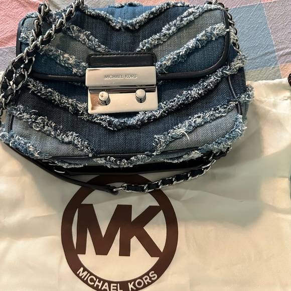 Michael Kors Distressed Denim Shoulder Bag - Picture 1 of 11